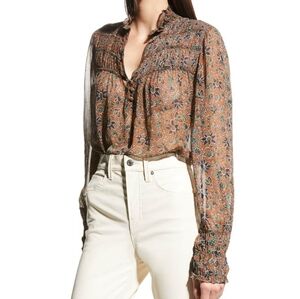 Veronica Beard Minte Chiffon Blouse Cinnamon Multi Top Women 2